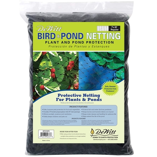 Bird and Pond Netting, 20 ft L, 7 ft W, Polypropylene, Black