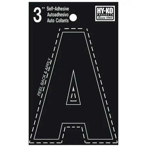 30400 Series Die-Cut Letter, Character: A, 3 in H Character, Black Character, Vinyl - pack of 10