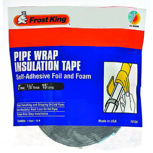 Frost King FV15H Pipe Wrap Kit, 15 ft L, 2 in W, 1/8 in Thick, 2 R-Value, Silver
