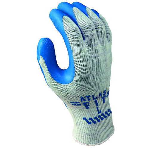 Atlas 300L-09.RT Industrial Gloves, L, Knit Wrist Cuff, Natural Rubber Coating, Blue/Light Gray