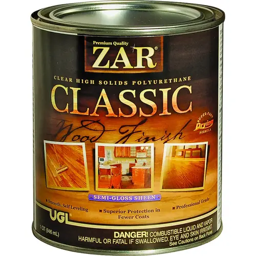 Classic Wood Finish Polyurethane, Semi-Gloss, Liquid, Amber, 1 qt, Can