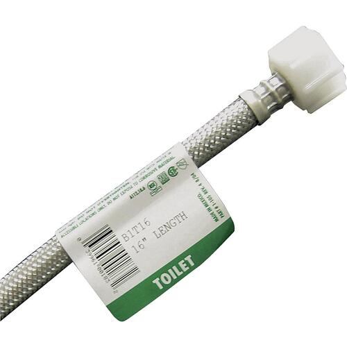 Toilet Connector, 3/8 in Inlet, Compression Inlet, 7/8 in Outlet, Ballcock Outlet, 16 in L