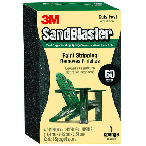 SandBlaster Sanding Sponge, 4-1/2 in L, 2-1/2 in W, 60 Grit, Fine, Aluminum Oxide Abrasive Yellow