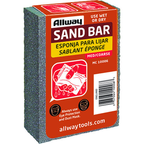 Sand Bar, 4 in L, 2-1/2 in W, Coarse, Medium, Aluminum Oxide Abrasive Gray