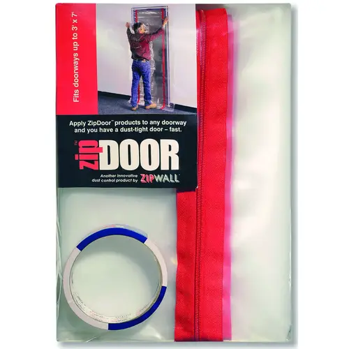 ZipDoor Dust Containment Door Kit, Standard, 4 ft L, 7-1/2 ft W, Plastic Clear