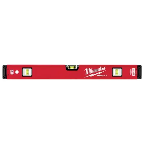 Milwaukee MLBXM24 REDSTICK Series Magnetic Box Level, 24 in L, 3-Vial, 1-Hang Hole, Magnetic, Aluminum, Red