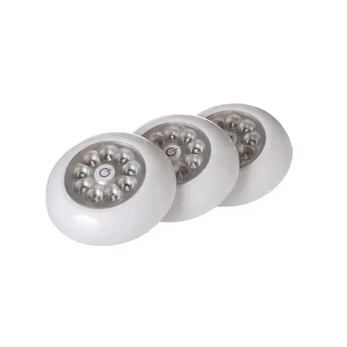 Tap Light, AAA Battery, Alkaline Battery, 9-Lamp, LED Lamp, 40.5 Lumens, 5500 K Color Temp, White - pack of 3