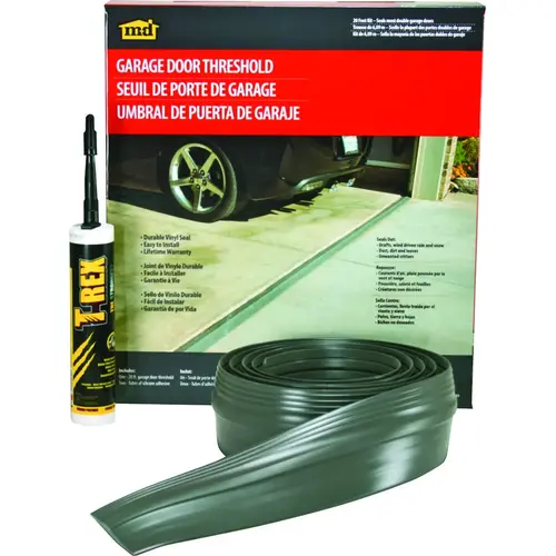 Garage Door Threshold Kit, 1/2 in Thick, 20 ft L, Vinyl, Gray