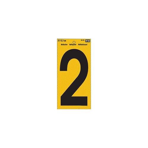 Reflective Sign, Character: 2, 5 in H Character, Black Character, Yellow Background, Vinyl