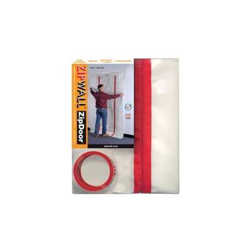 Zipwall ZDC ZipDoor Dust Barrier Door Kit, 4 ft L, 8 ft W, Plastic, Clear