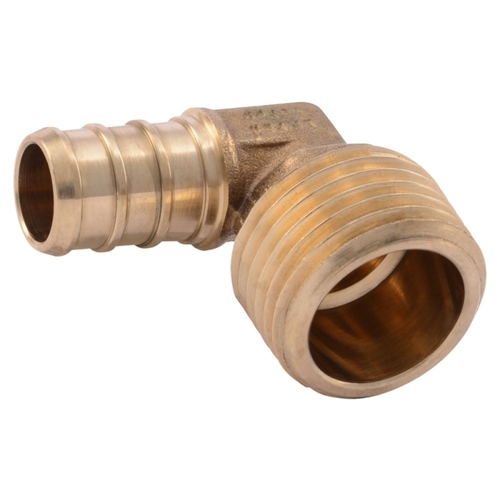 Adapter Pipe Elbow, 1/2 in, Barb x MNPT, 90 deg Angle, Brass, 160 psi Pressure