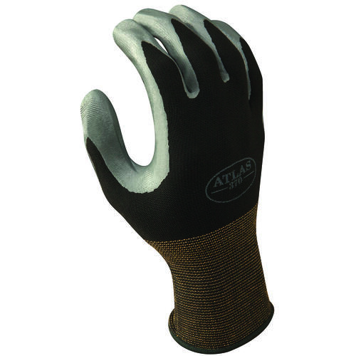 Atlas 370BS-06.RT High-Flexibility Protective Gloves, S, Knit Wrist Cuff, Nitrile Glove, Black/Gray