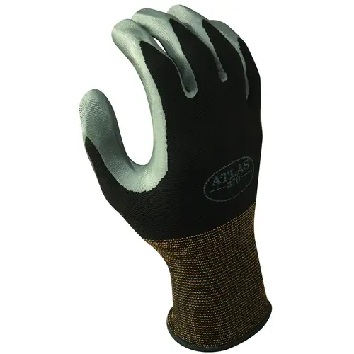 Atlas 370BS-06.RT High-Flexibility Protective Gloves, S, Knit Wrist Cuff, Nitrile Glove, Black/Gray