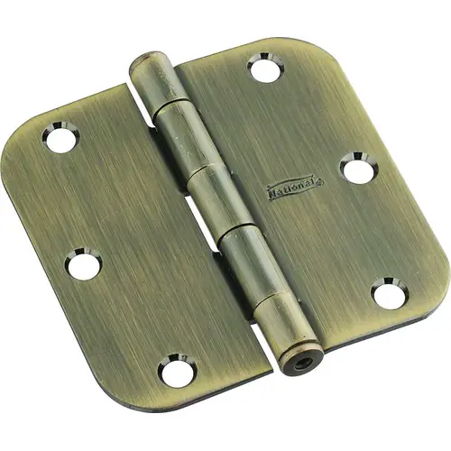 Door Hinge, Steel, Antique Brass, Non-Rising, Removable Pin, Through Hole Mounting, 55 lb