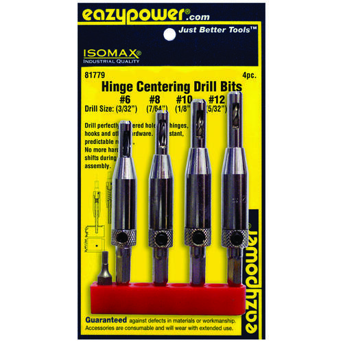 Hinge Bit Set, Self-Centering, 4-Piece