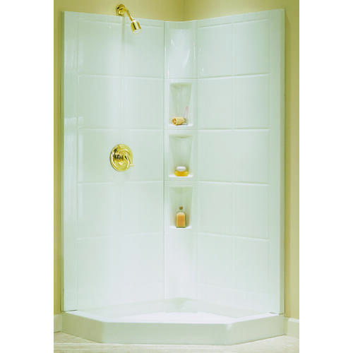 STERLING 72044100-0 Intrigue Series Shower Wall Set, 39 in L, 39 in W, 74-1/8 in H, Vikrell, High-Gloss, White