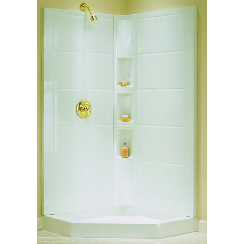 Intrigue Series Shower Wall Set, 39 in L, 39 in W, 74-1/8 in H, Vikrell, High-Gloss, White