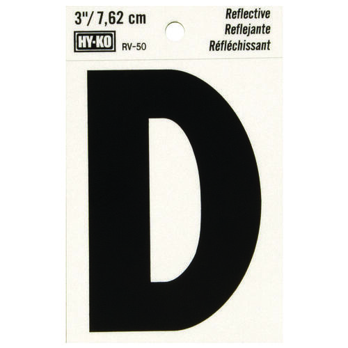Reflective Letter, Character: D, 3 in H Character, Black Character, Silver Background, Vinyl