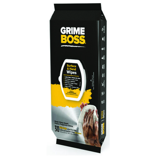Grime Boss A541S30X Cleaning Wipes, 9.8 in L, 8.2 in W, Citrus