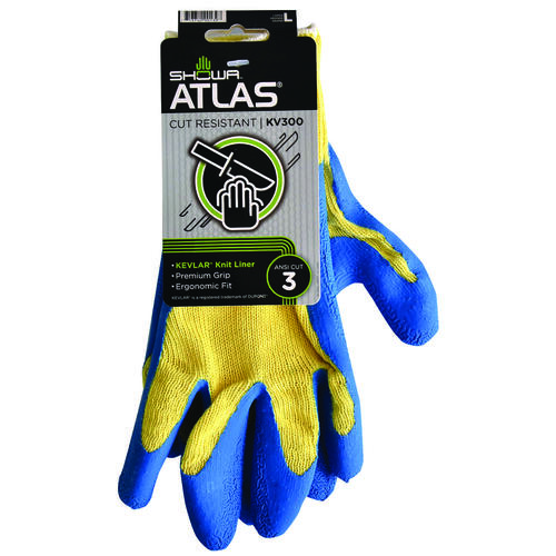 Atlas KV300L-09.RT Coated Gloves, L, Knit Wrist Cuff, Blue/Yellow