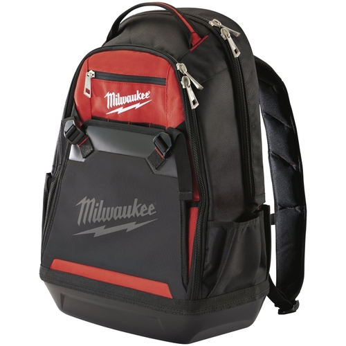 Jobsite Backpack, 9 in W, 24.4 in D, 15.4 in H, 35-Pocket, Nylon, Black/Red
