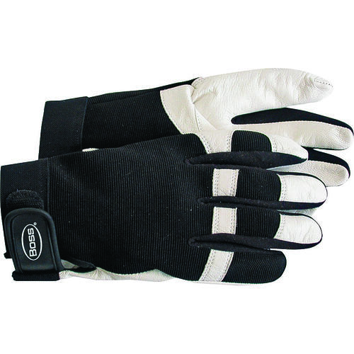 Boss 204047XL Medium-Duty Protective Gloves, XL, Wing Thumb, Elastic Cuff, Goatskin Leather, White
