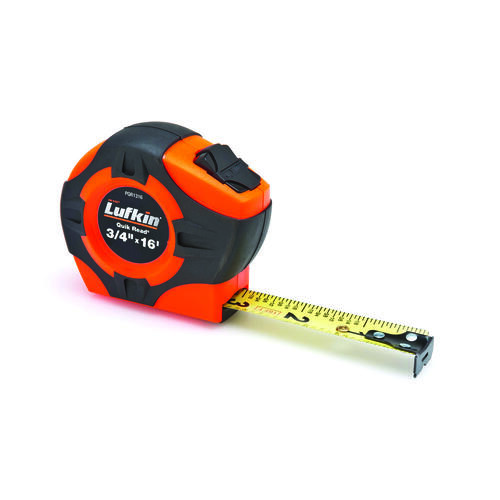 Quikread Series Tape Measure, 16 ft L Blade, 3/4 in W Blade, Steel Blade, ABS/Rubber Case Black/Orange