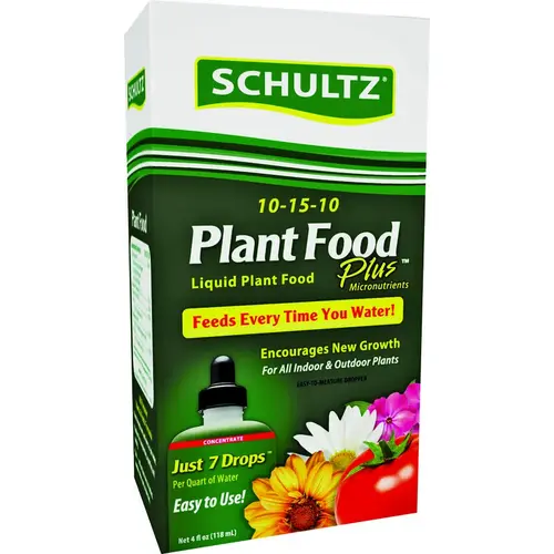 Schultz SPF45160 Plant Food Plus All-Purpose Plant Food, 4 oz Bottle, Liquid, 10-15-10 N-P-K Ratio Light Blue