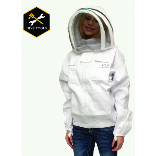 Beekeeper Jacket with Hood, M, Zipper Closure, Polycotton, White