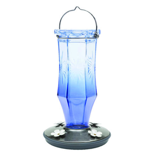 Bird Feeder, Sapphire Starburst Vintage, 16 oz, 4 -Port/Perch, Glass, Blue, 8-1/2 in H