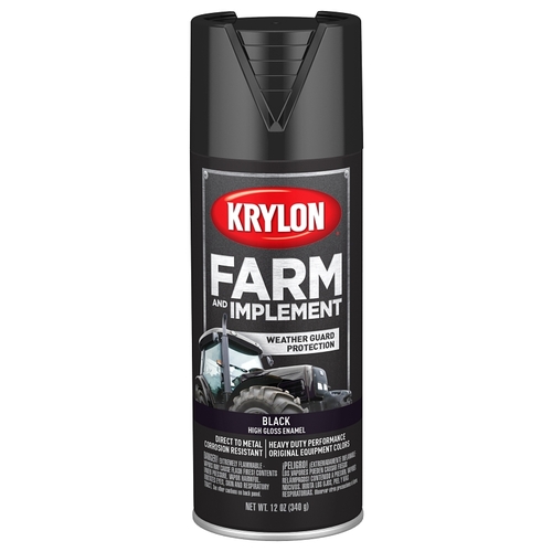 KRYLON K01931007 Farm and Implement Paint, Gloss, Black, 12 oz