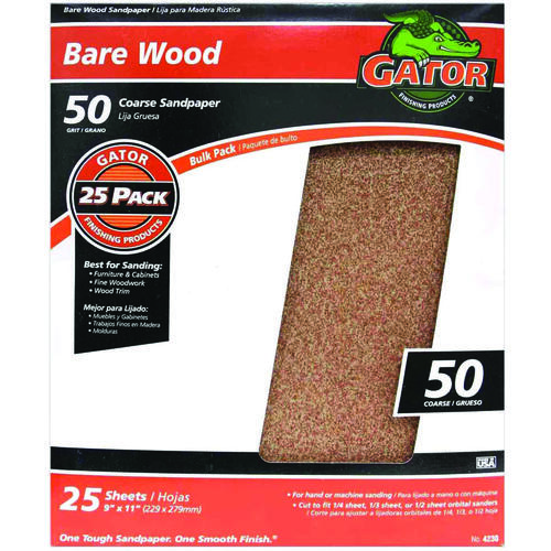 Sanding Sheet, 11 in L, 9 in W, 50 Grit, Garnet Abrasive Smooth