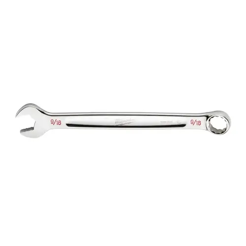 Combination Wrench, SAE, 9/16 in Head, 7.48 in L, 12-Point, Steel, Chrome