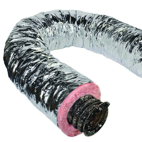 Insulated Flexible Duct, 6 in, 25 ft L, Fiberglass, Silver