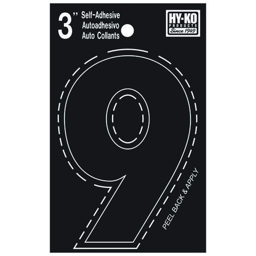 Hy-Ko 30409-XCP10 30400 Series Die-Cut Number, Character: 9, 3 in H Character, Black Character, Vinyl - pack of 10
