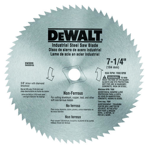 Saw Blade, 7-1/4 in Dia, 5/8 in Arbor, 68-Teeth, Steel Cutting Edge