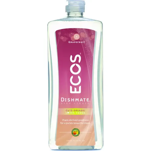 ECOS 9722/6 Dishwashing Liquid, 25 oz, Gel, Grape, Clear/Light Yellow