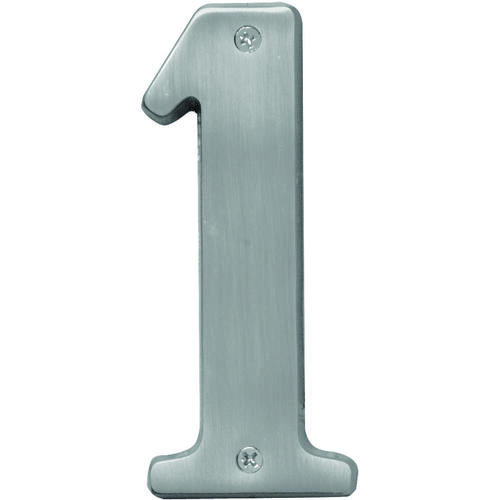 Prestige Series House Number, Character: 1, 5 in H Character, Nickel Character, Solid Brass