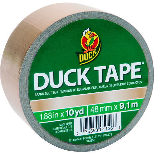 Duct Tape, 10 yd L, 1.88 in W, Vinyl Backing, Gold