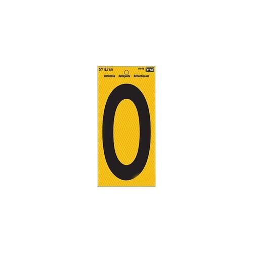 Reflective Sign, Character: 0, 5 in H Character, Black Character, Yellow Background, Vinyl