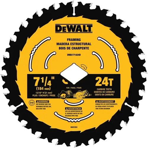 Tungsten Carbide Tipped Circular Saw Blade, 5/8 in Diamond Arbor, 24 Teeth, 7-1/4 in dia, Bulk 10 Pack