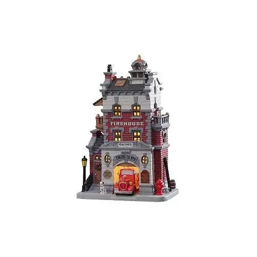 Christmas Village LED Multicolored Firehouse Engine Co. No. 9 10" Multicolored - pack of 4