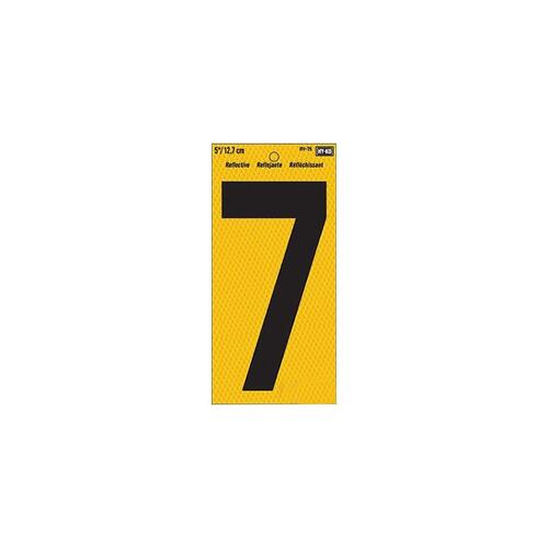 Hy-Ko RV-75/7 Reflective Sign, Character: 7, 5 in H Character, Black Character, Yellow Background, Vinyl