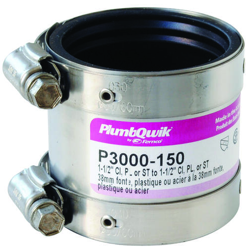 Proflex 3000 Series Shielded Pipe Coupling, 1-1/2 in, Stainless Steel Body, Black, 4.3 psi Pressure