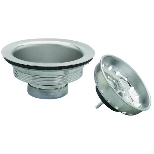 Basket Strainer with Fixed Stick Post, Stainless Steel, Chrome, For: 3-1/2 in Dia Opening Kitchen Sink