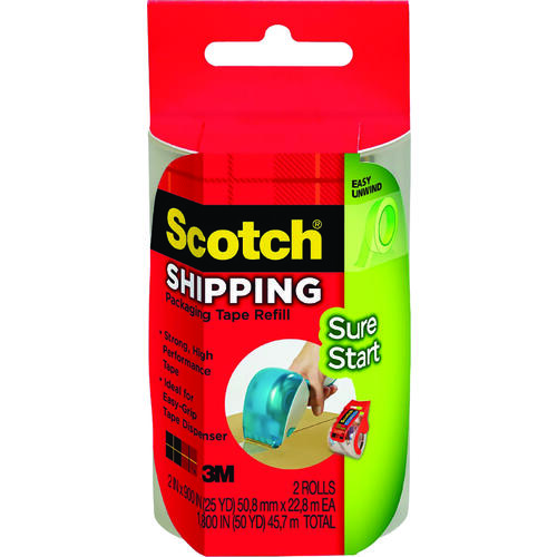 SCOTCH DP-1000-RR-2 Packaging Tape, 22.8 m L, 48 mm W, Clear - pack of 2