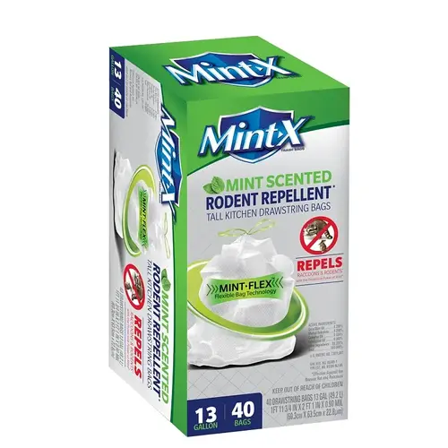 Mint-X MX2425W40F-XCP6 Trash Bag, L, 13 gal Capacity, Plastic, White - pack of 6