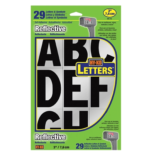 Reflective Letter, Character: A to Z,-, !, 3 in H Character, Black/Silver Character, Vinyl - pack of 5