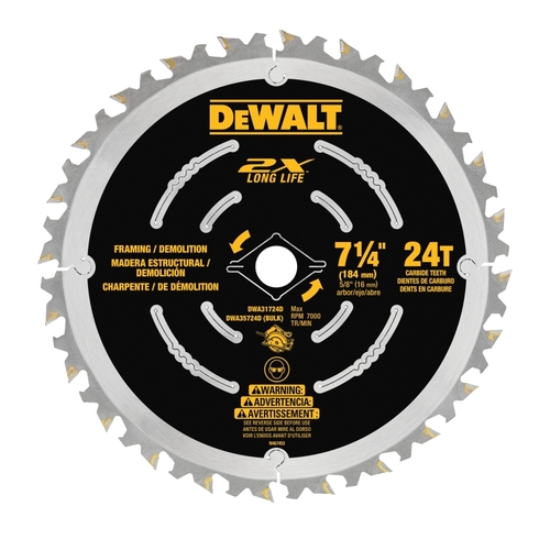 Saw Blade, 7-1/4 in Dia, 5/8 in Arbor, 24-Teeth, Carbide Cutting Edge