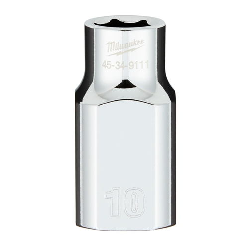 Socket, 10 mm Socket, 1/2 in Drive, 6-Point, Chrome Vanadium Steel, Chrome Silver